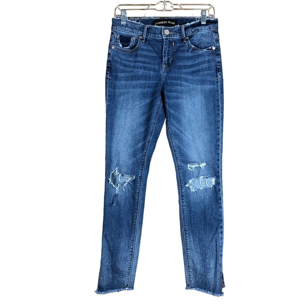 Express Womens Jeans Blue Denim Mid Rise Ankle Legging Distressed Stretch 6R